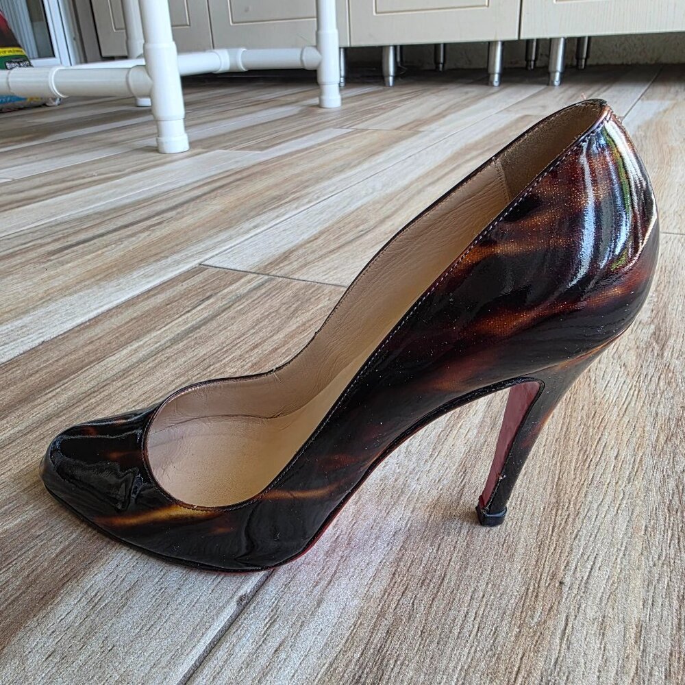 Christian Louboutin Ron-Ron 100 Faux Tortoise Patent Leather Shoes Eur. 39.5